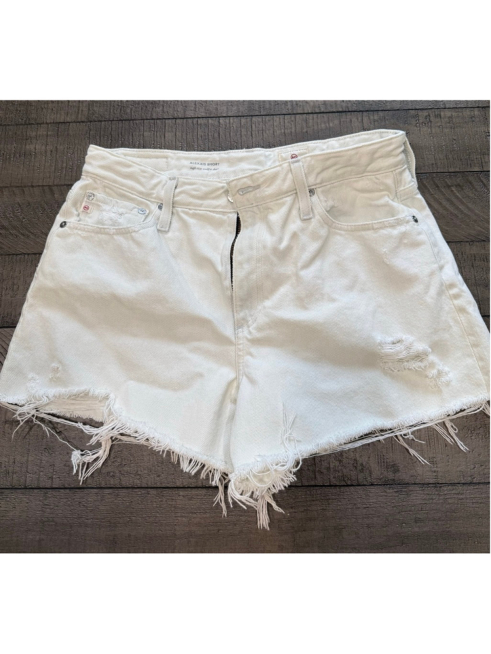 AG Adriano Goldschmied Alexxis High Rise White Denim Shorts Raw Hem Size 30